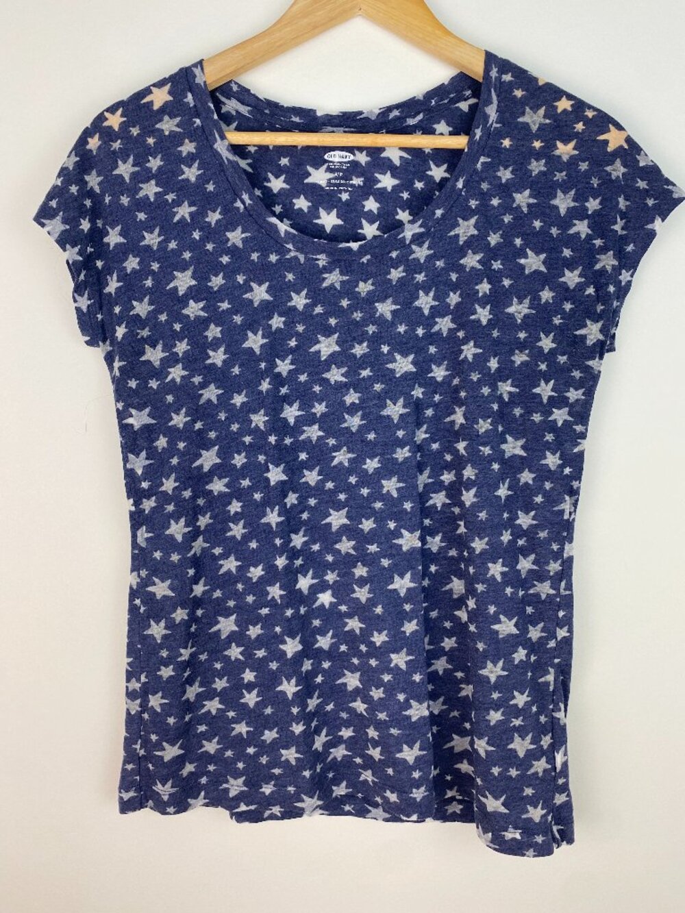 Old Navy Navy Blue White Star Print Scoop Neck Short Sleeve Tee Shirt Size S